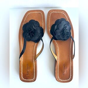 Kate Spade Leather Sandal with Black Fabric Rosett